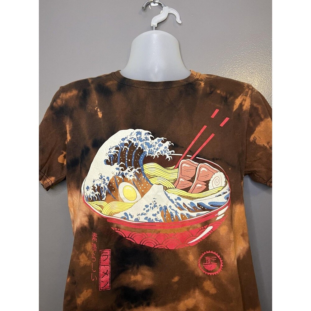 Threadless Shirt Mens Medium Brown Tie Dye Ramen Wave Graphic Tee Japanese